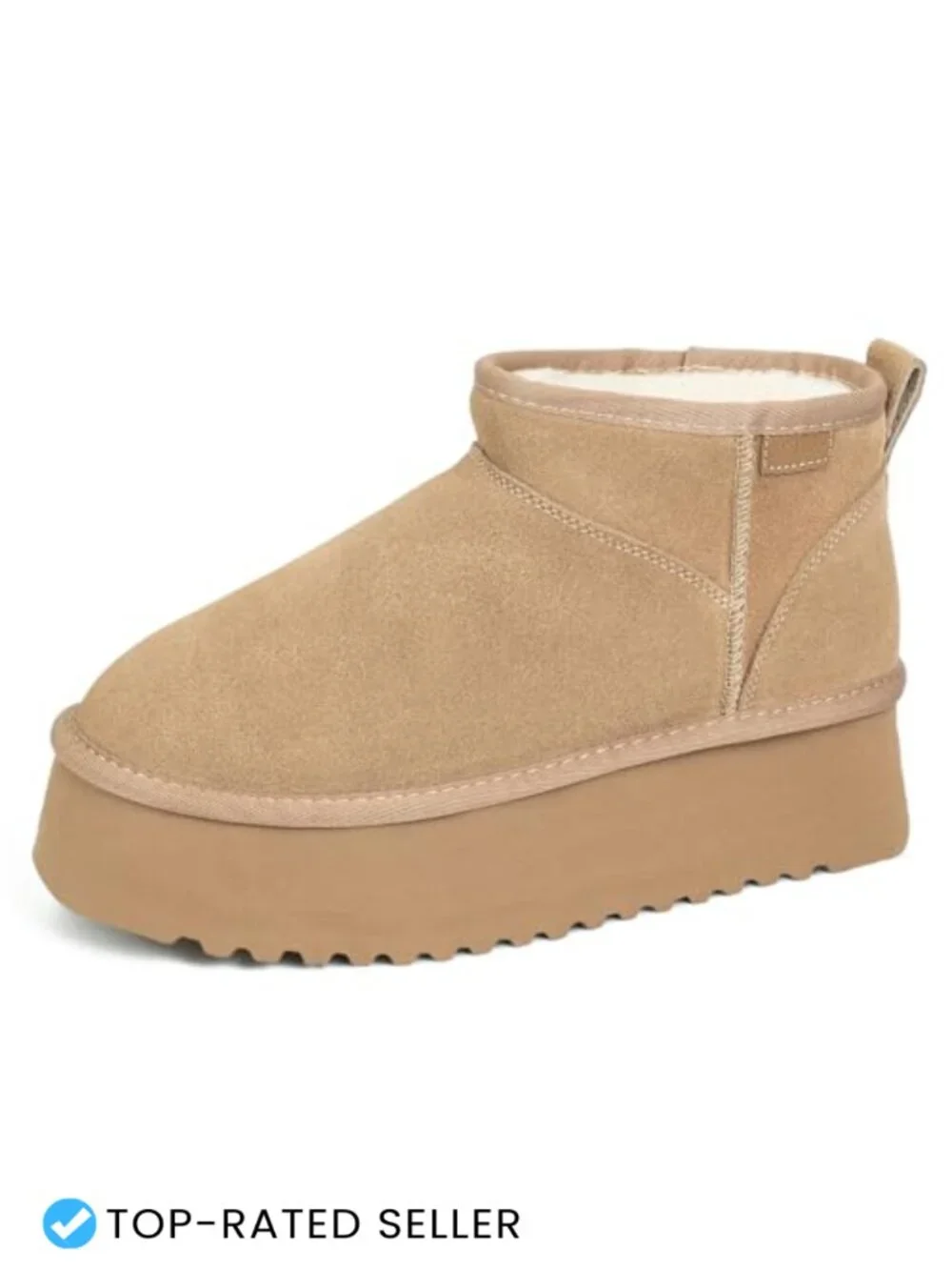 Women's Suede Ankle Snow Boots with 15mm Faux Fur Lining, Comfortable Wool